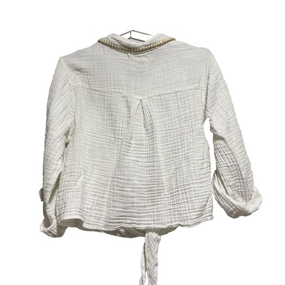 Natural Life Large White Ivory Button-Up Gauze Crop Top Shirt Beachy Embroidered - Picture 3 of 10